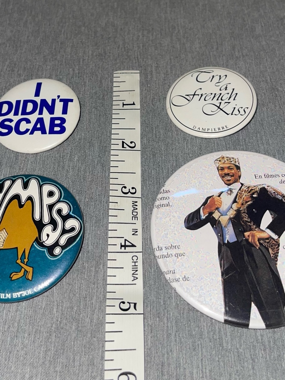 Lot Of 4 Vintage Pins Button Joe Camel Hawmp Eddie Murphy America Movie